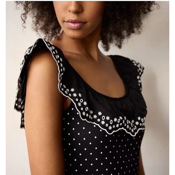 BODYSUIT LC LAUREN CONRAD-BLACK‎ ALLOVER WHITE Polkadot NWT 92% rayon 8% spandex - Picture 1 of 10